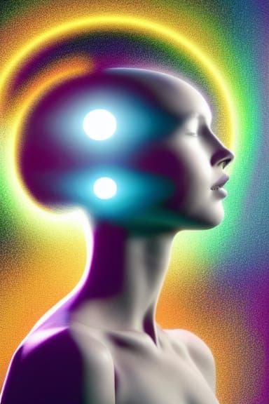 "3D rendering. Mind Halo series. Woman's head against the ba...