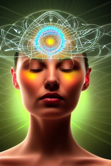 "3D rendering. Mind Halo series. Woman's head against the ba...