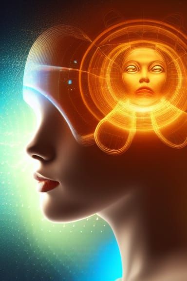 "3D rendering. Mind Halo series. Woman's head against the ba...