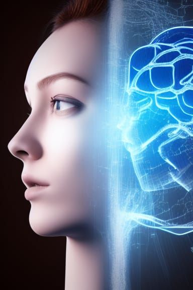 "3D rendering. Mind Halo series. Woman's head against the ba...