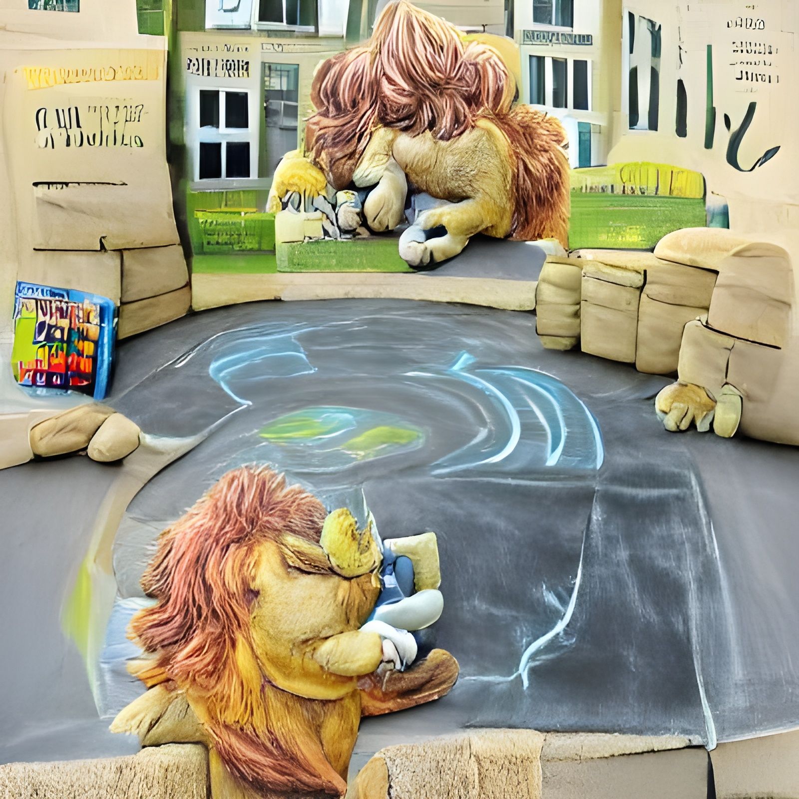 Lion time storybook illustration chalk art