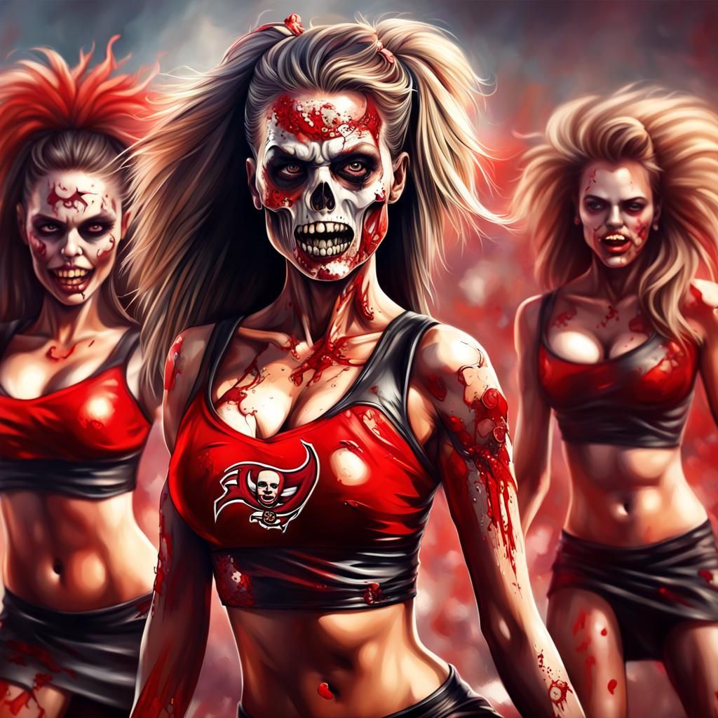 Zombie Cheerleaders at Football Game, Hyperrealistic Art