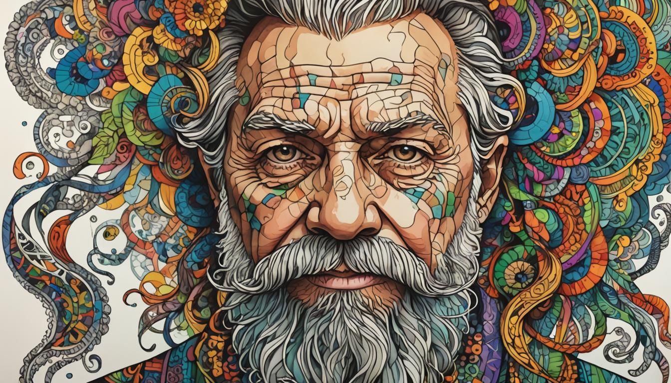 Colorful Zentangle portrait of an old man with beard, inspired my ...