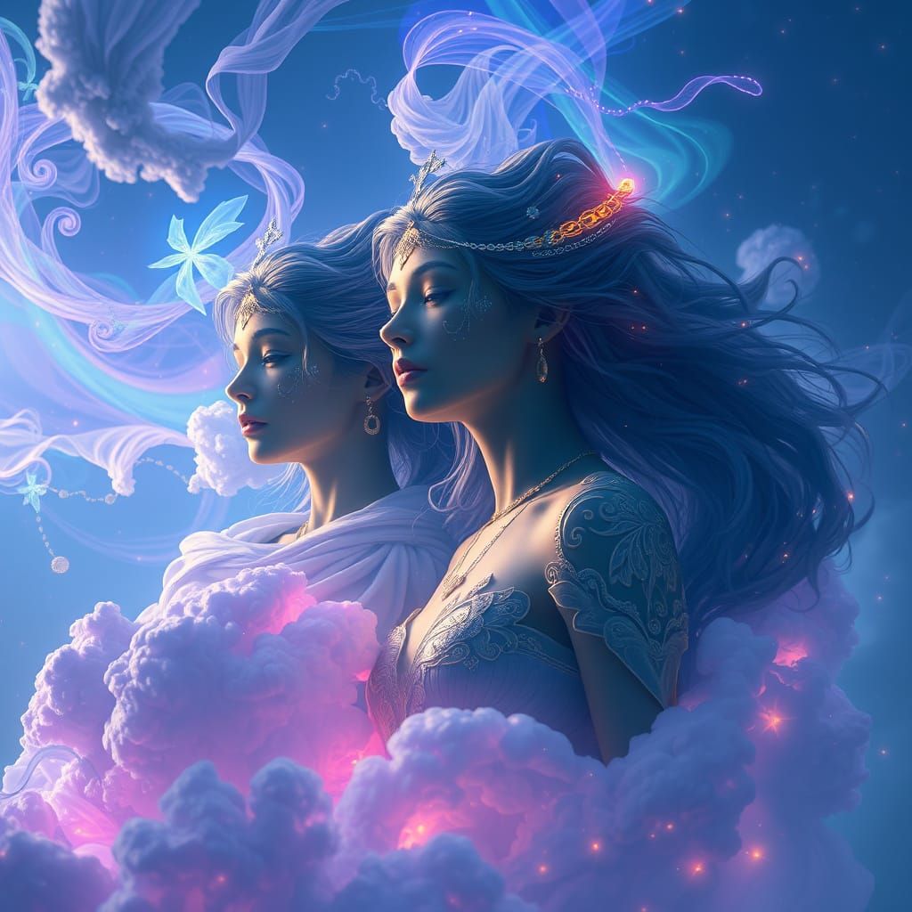 Ethereal Beings in Dreamlike Past Life, with Vibrant Clouds ...