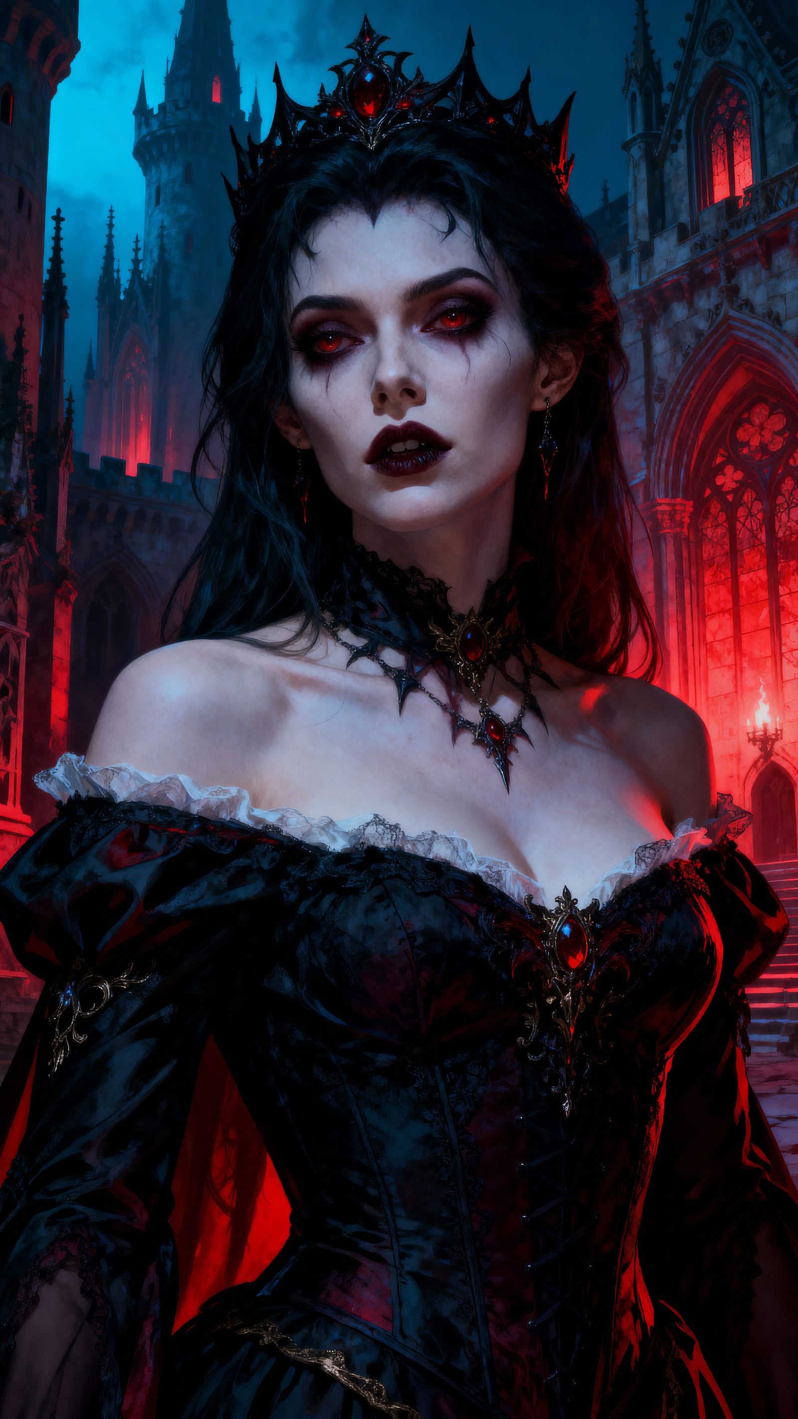 Elegant Dark Vampire Portrait in Castle