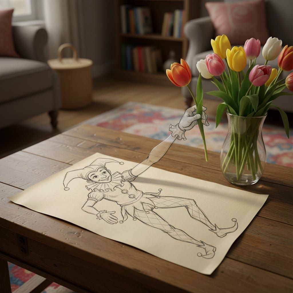 Jester reaching out for beauty  by @Staircase Flash