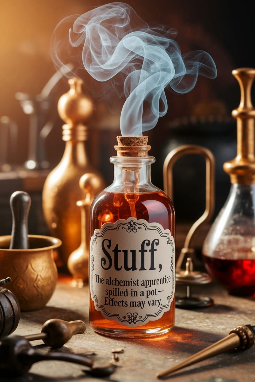 alchemist apprentice's randomly concocted "stuff" in a bottle.  by @toastercide