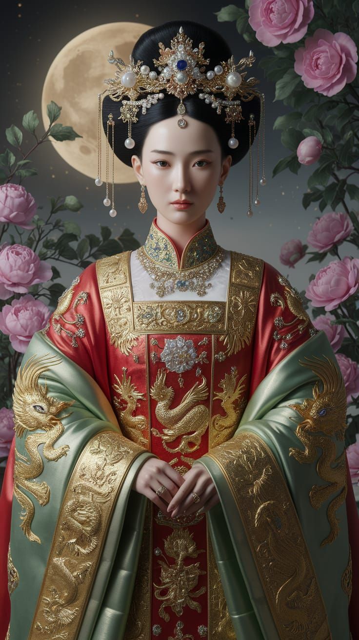 Traditional oil painting, ultra-detailed, cinematic lighting, **Chinese princess** adorned in **resplendent ...  by @JH Putra