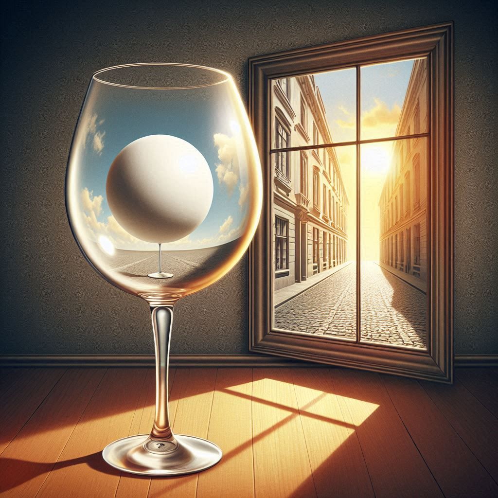 Wine glass with white ball