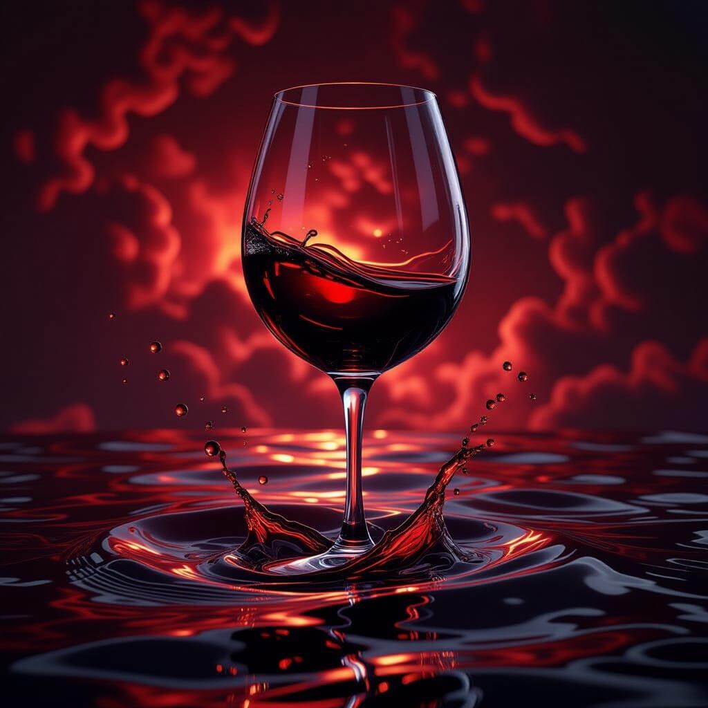 Overflowing Wine Glass Above Turbulent Sea