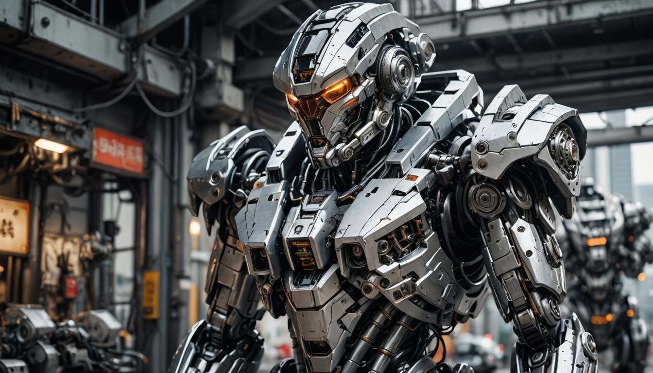 Mech Cyborg, With Detailed Cybernetic Parts And Joints, Hyper Realistic.  by @Mia