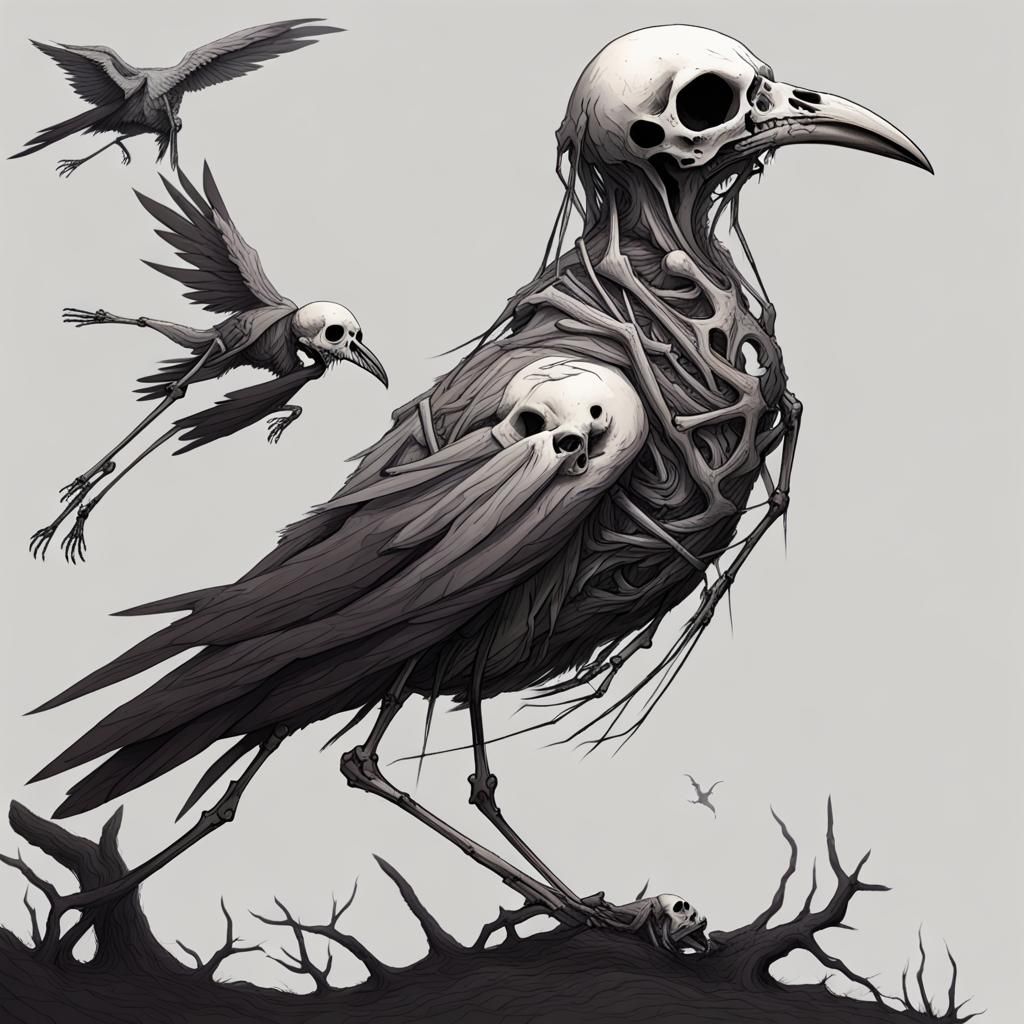 creepy skeletal birds