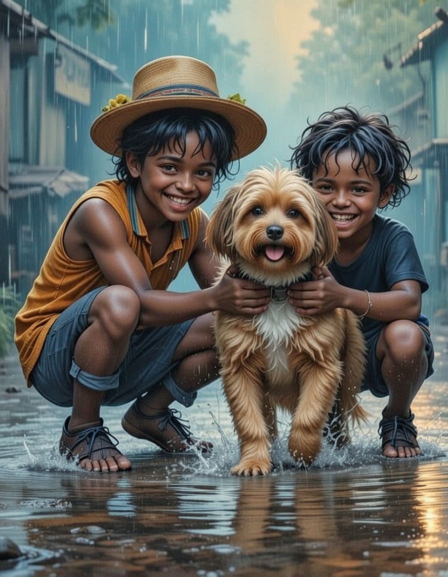 Playing under the Rain 😁😜🐶