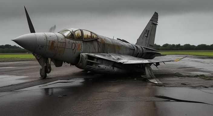 old rusty f4 phantom fighter jet on old concrete runway fall...