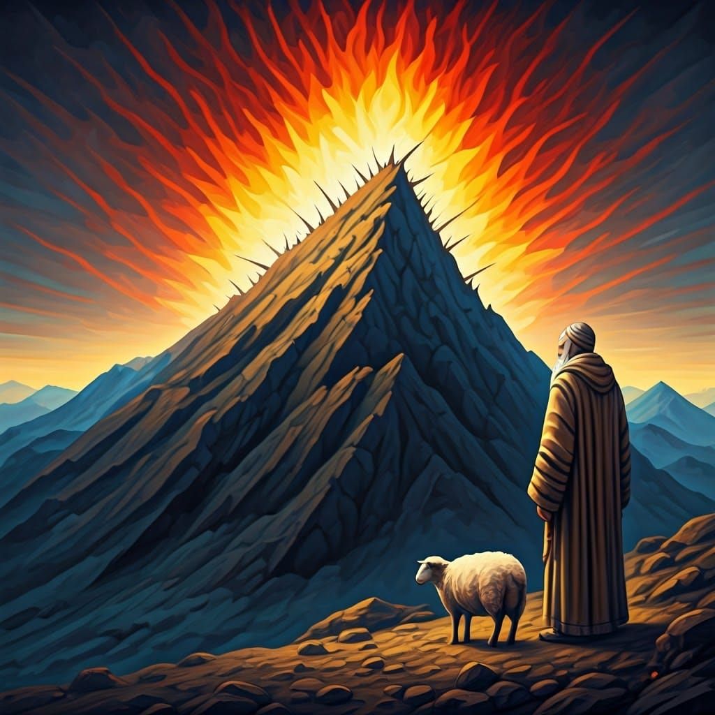 Mystical Sage Stands Amidst Inferno on Rugged Mountain