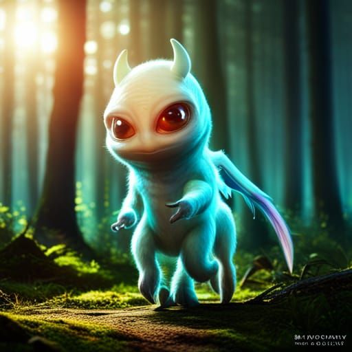 Adorable Bioluminescent Alien Creature in Prehistoric Settin...