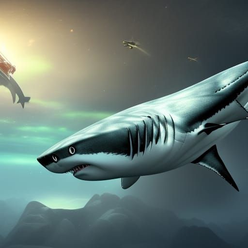 Shark flying in outerspace