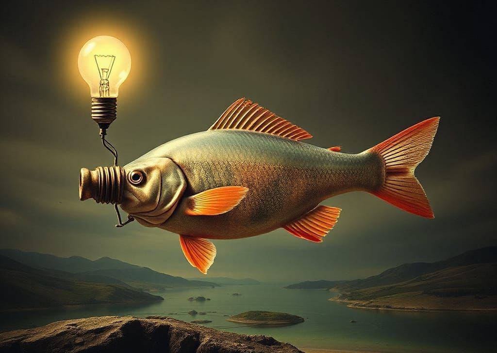 "How many surrealists does it take to change a lightbulb into a fish?"  by @ing