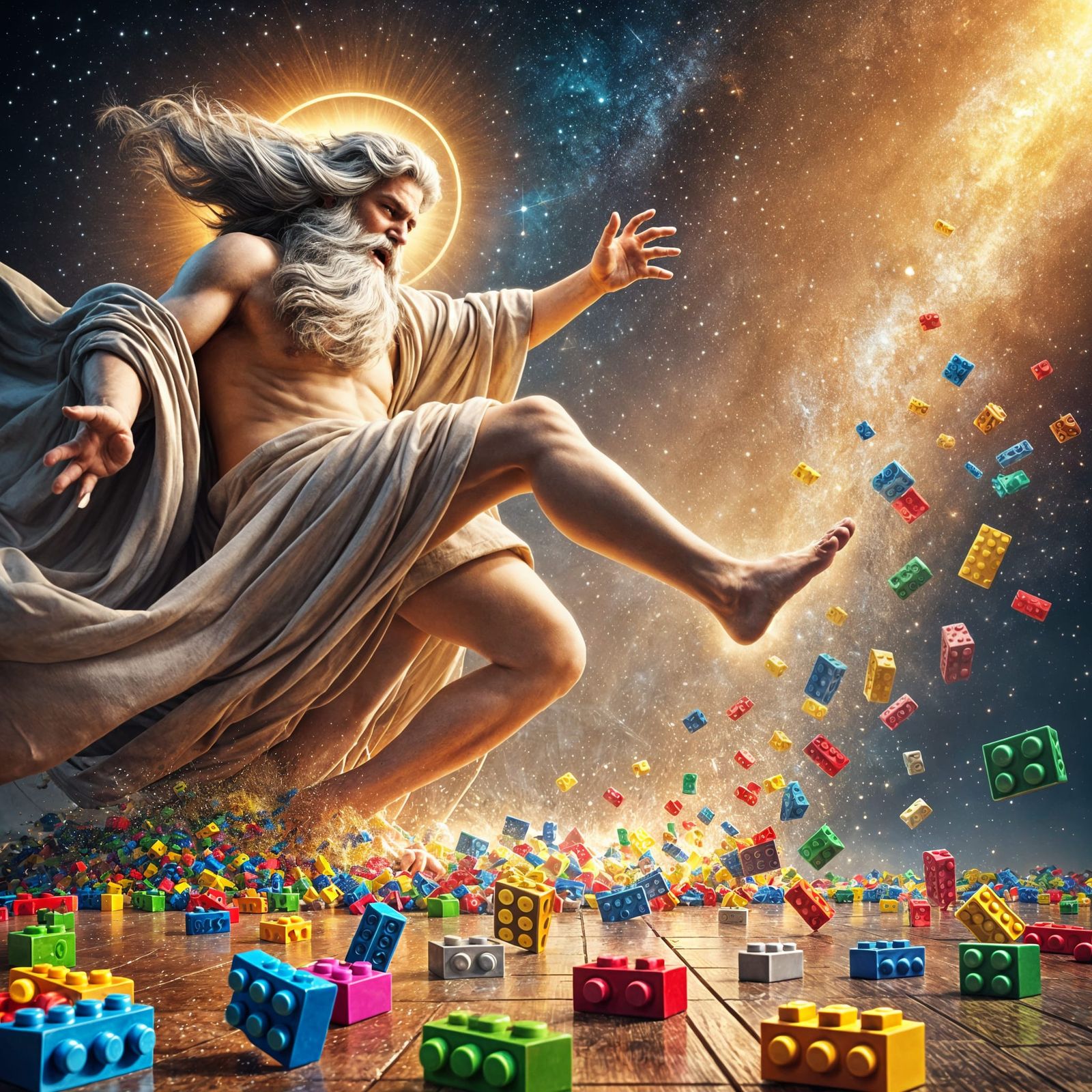 God Stepping on a Lego