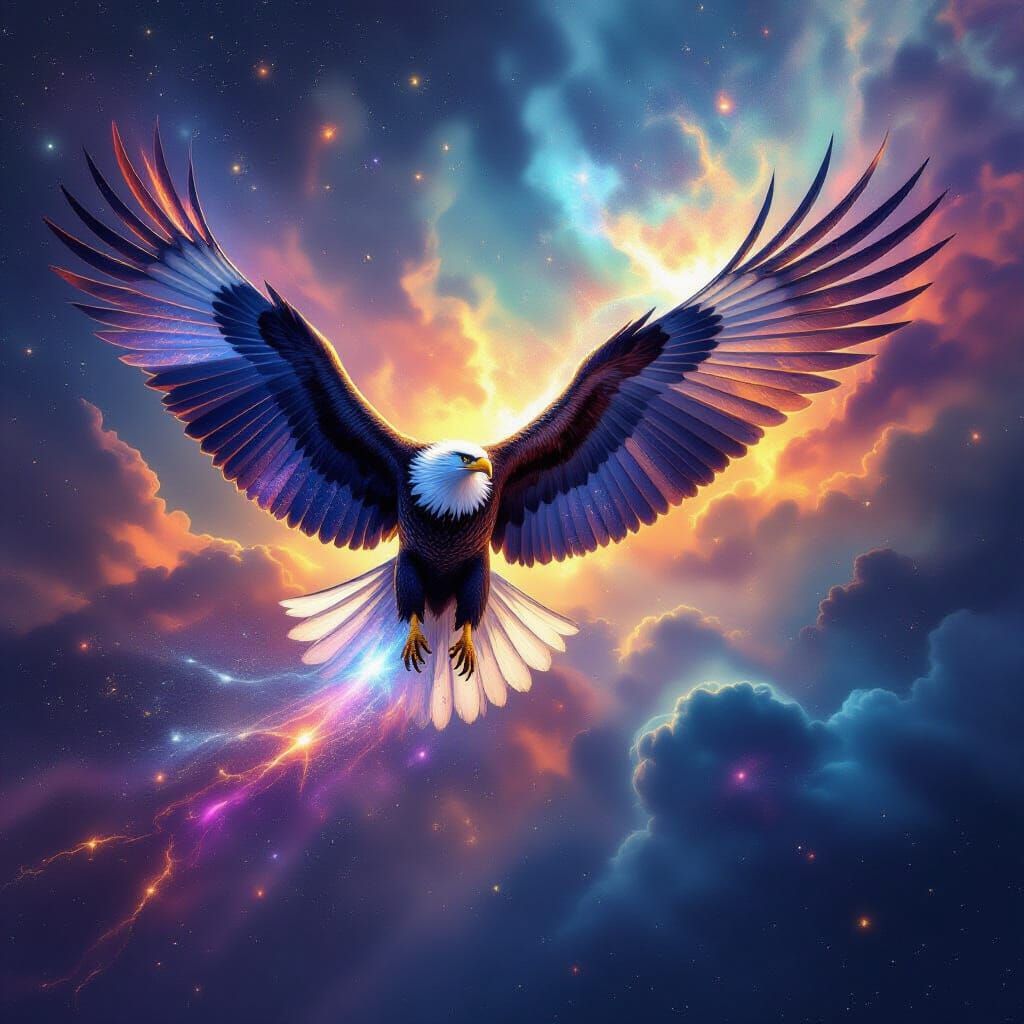 Majestic Eagle Soars Through Cosmic Nebula in Epic Fantasy S...