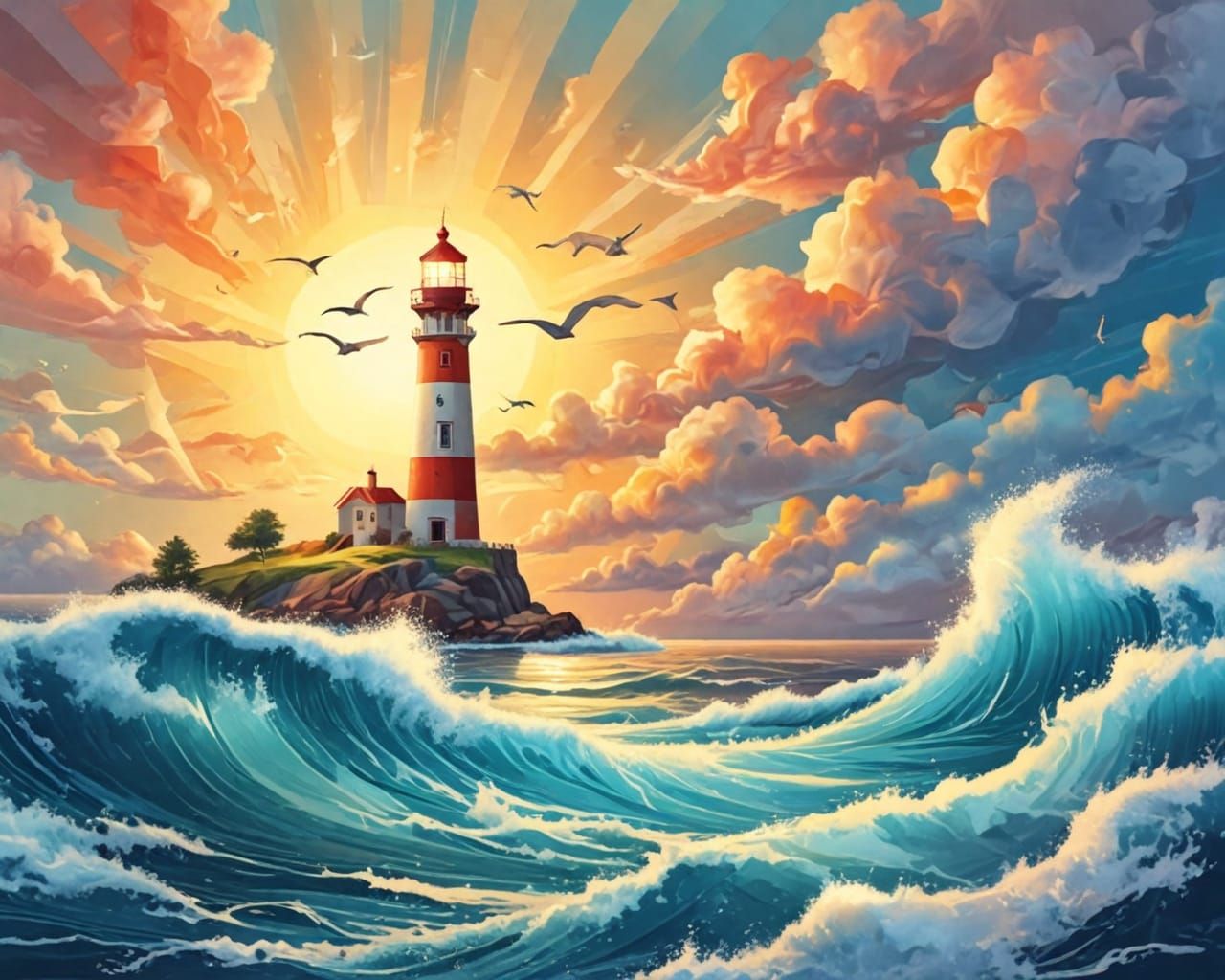 Lighthouse. Abstract scene.