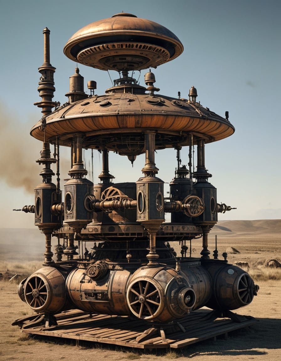 Vintage Wood Burning UFO in Photorealistic Detail