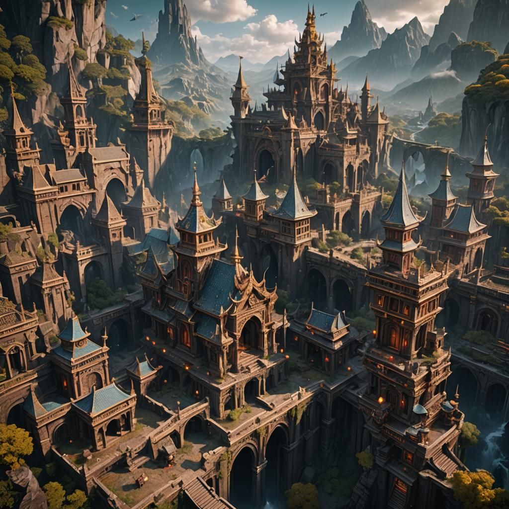 Fantastical Elf Under Moonlit Sky: Detailed Matte Painting