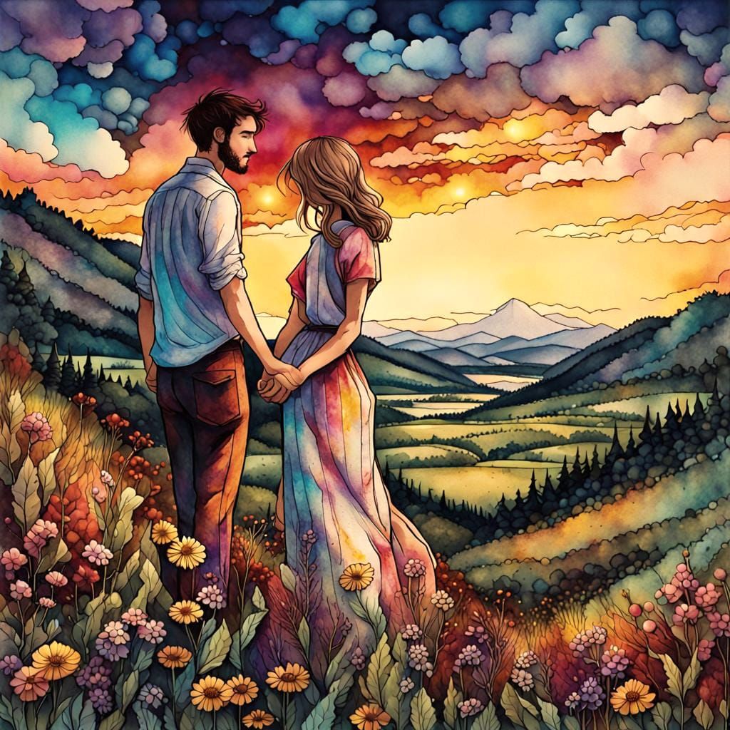 Couple enjoying a sunset 