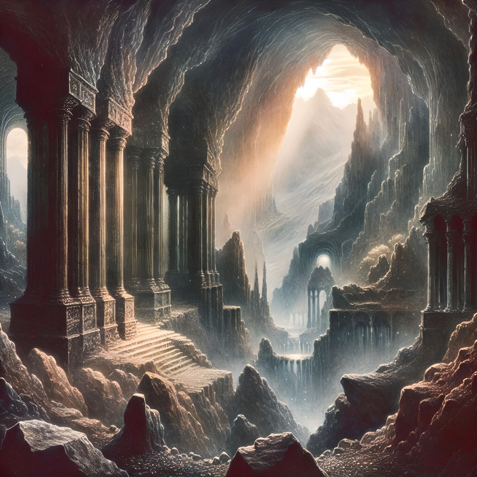 Mines of Moria, in the tradition of Tolkien, fantasy art sty...