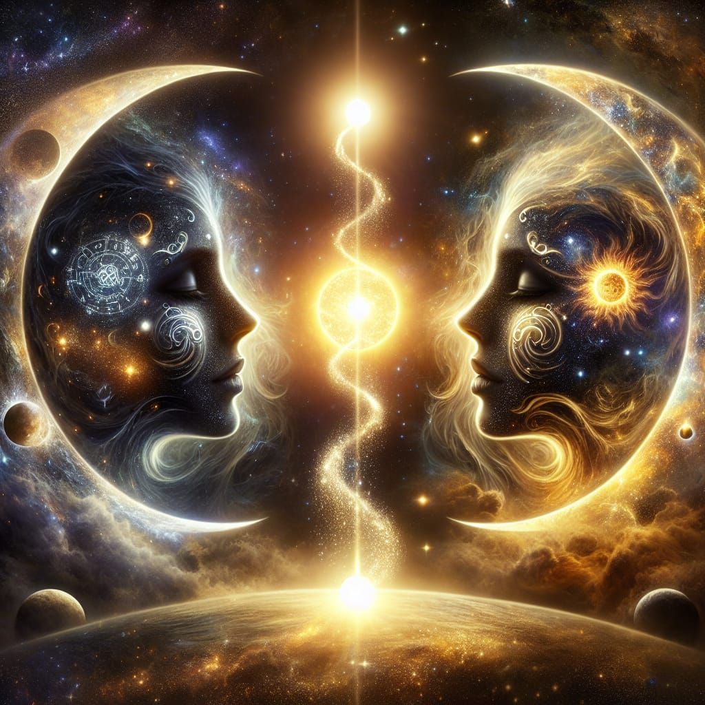 Cosmic Balance: Celestial Harmony of Two Crescent Moons