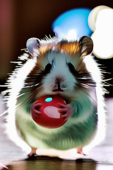 Cute fuzzy fat Hamster running fast inside a translucent bal...