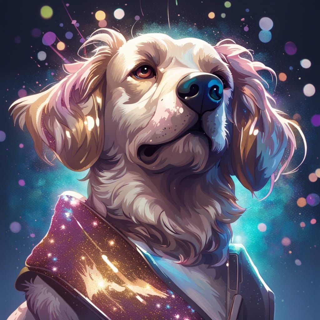 Dog's Glittering Selfie, Hyperdetailed Portrait