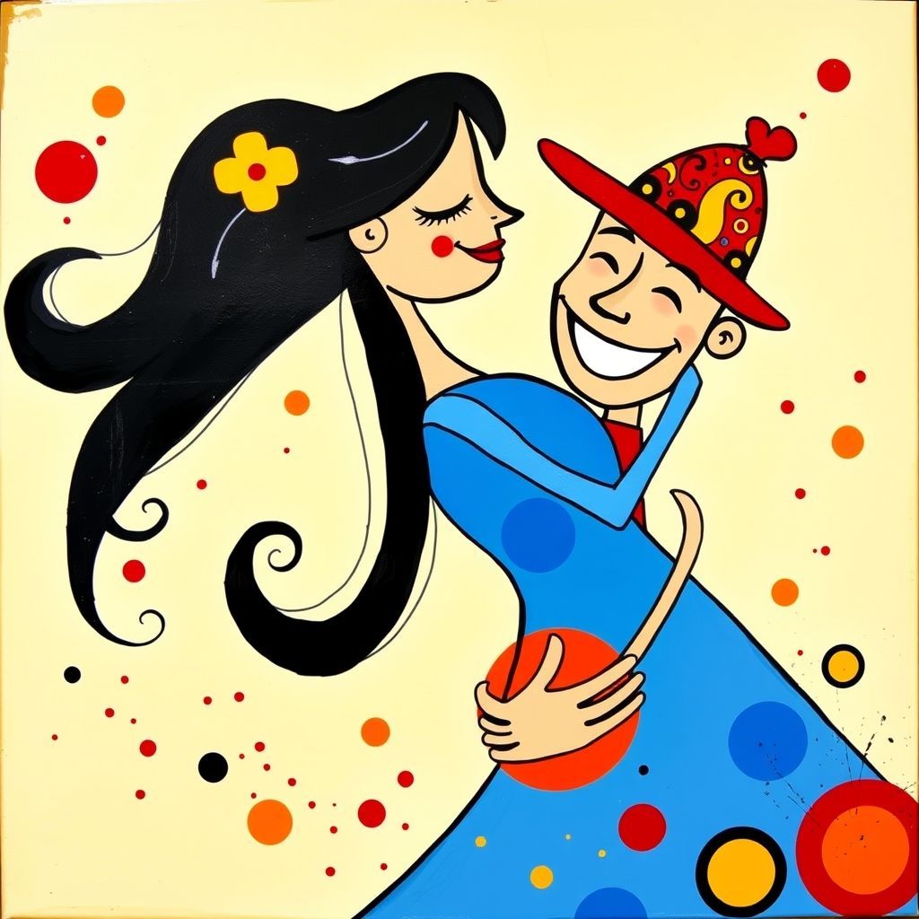 An abstract painting of a couple