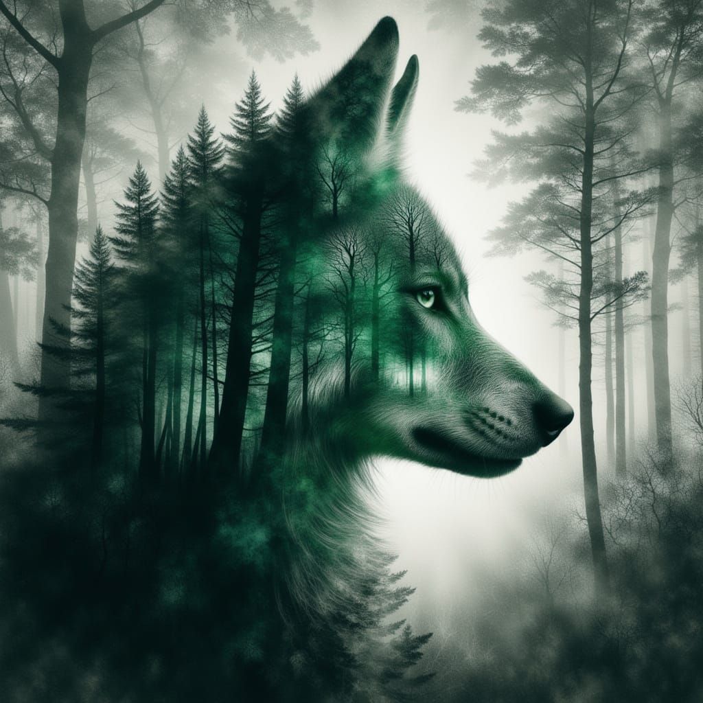 <lora:Forest Texture:1.0> Wolf  double exposure with forest texture