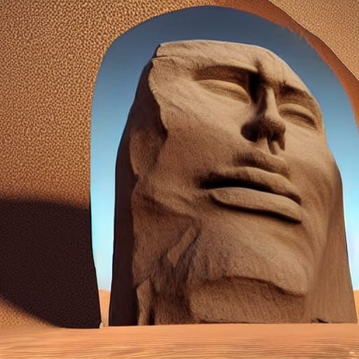 Sculpted face in sculpted arch worn smooth by desert sands