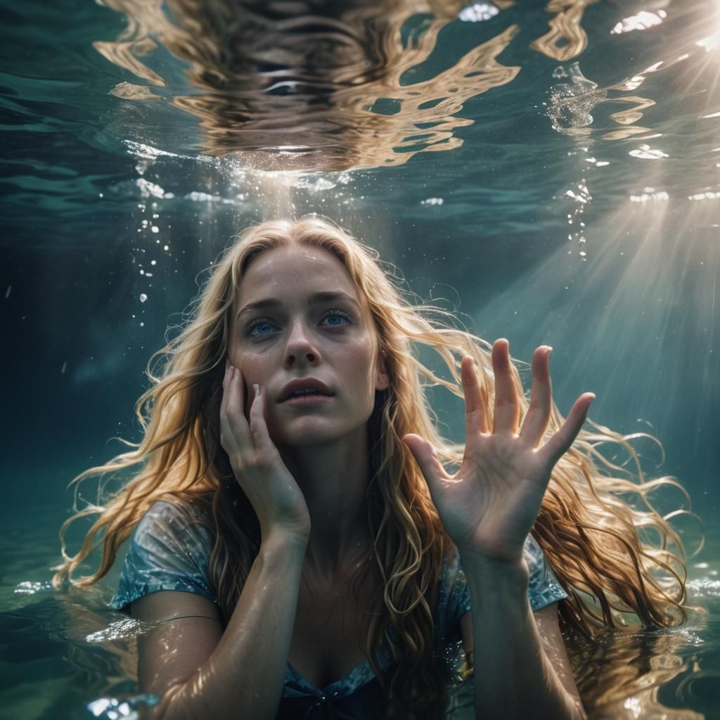Underwater Portrait of a Blonde Woman in Cinematic Style