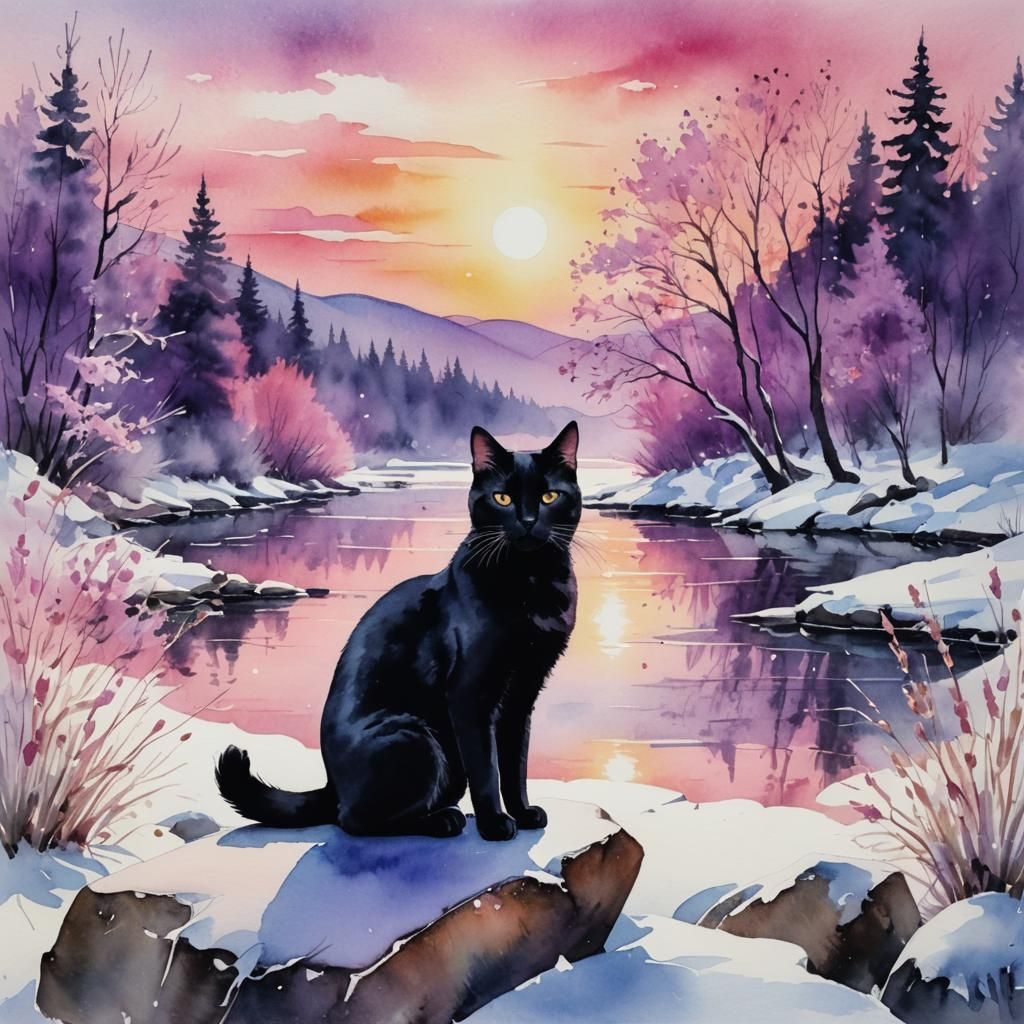 Black Kitty In Winter