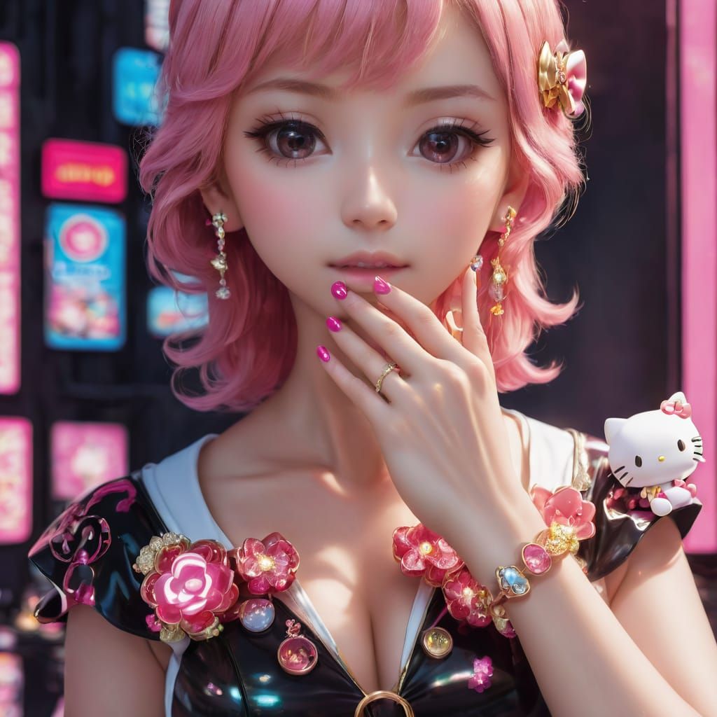 Hello Kitty rings and nails