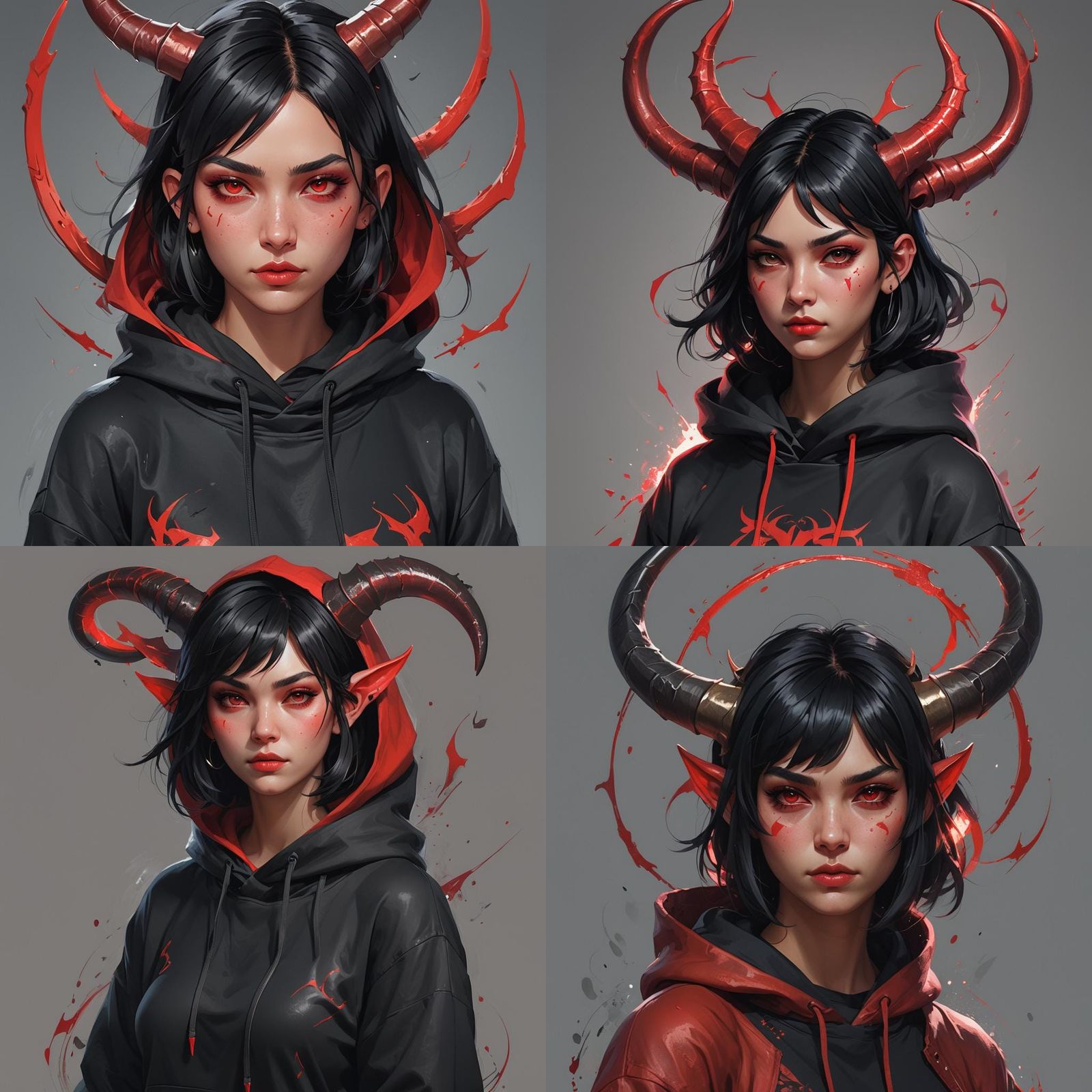 Red teenage she devil girl with short black hair wearing bla...