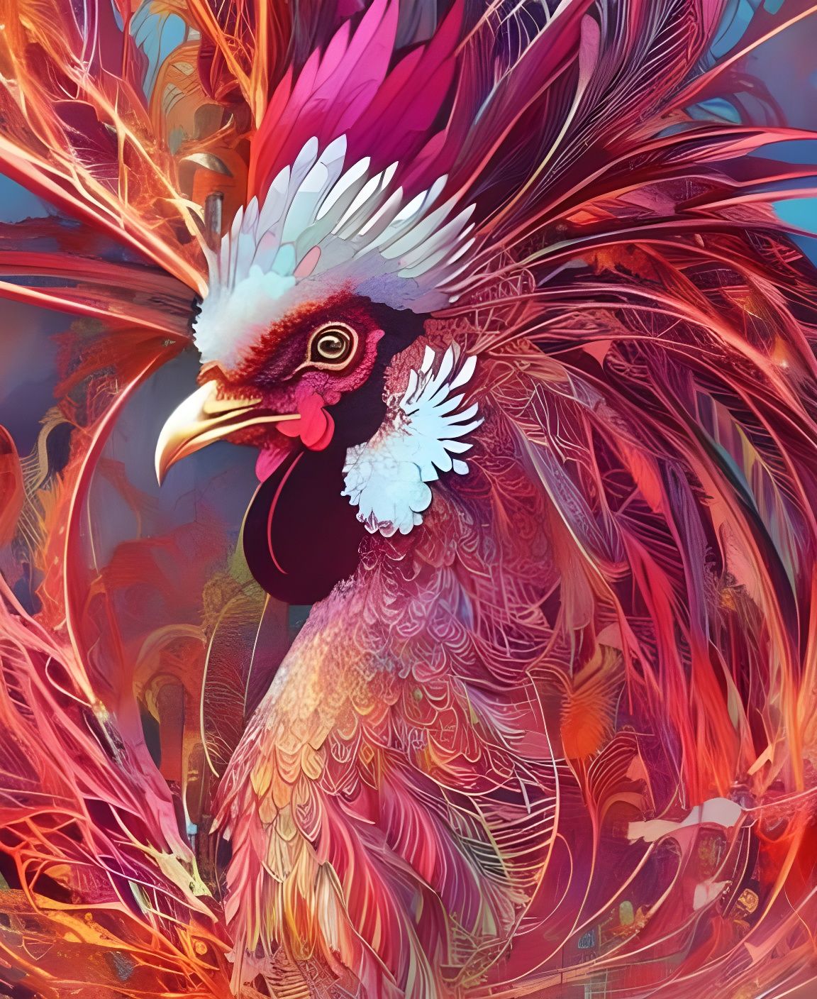 Intricate Rooster Portrait with Nacreous Details