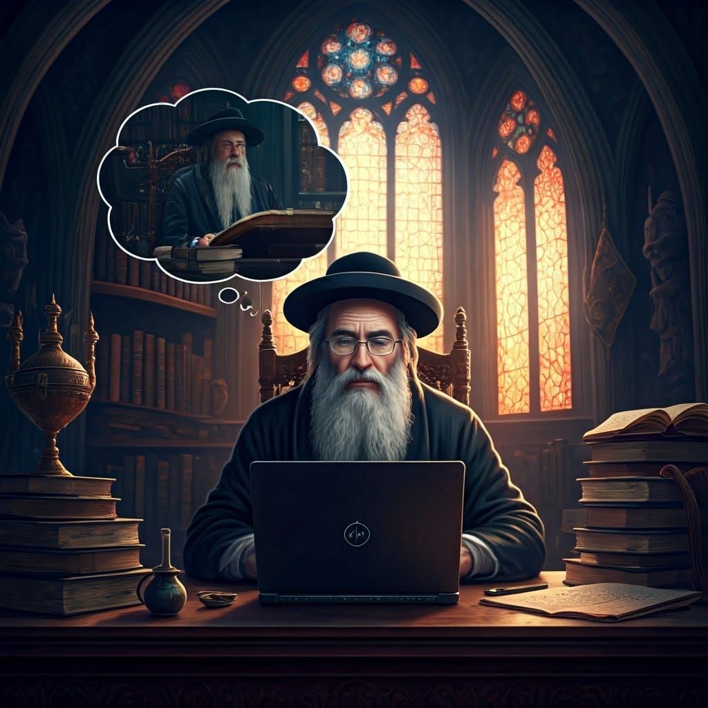 Chasidic Jew Contemplates Tradition in Dreamlike Art