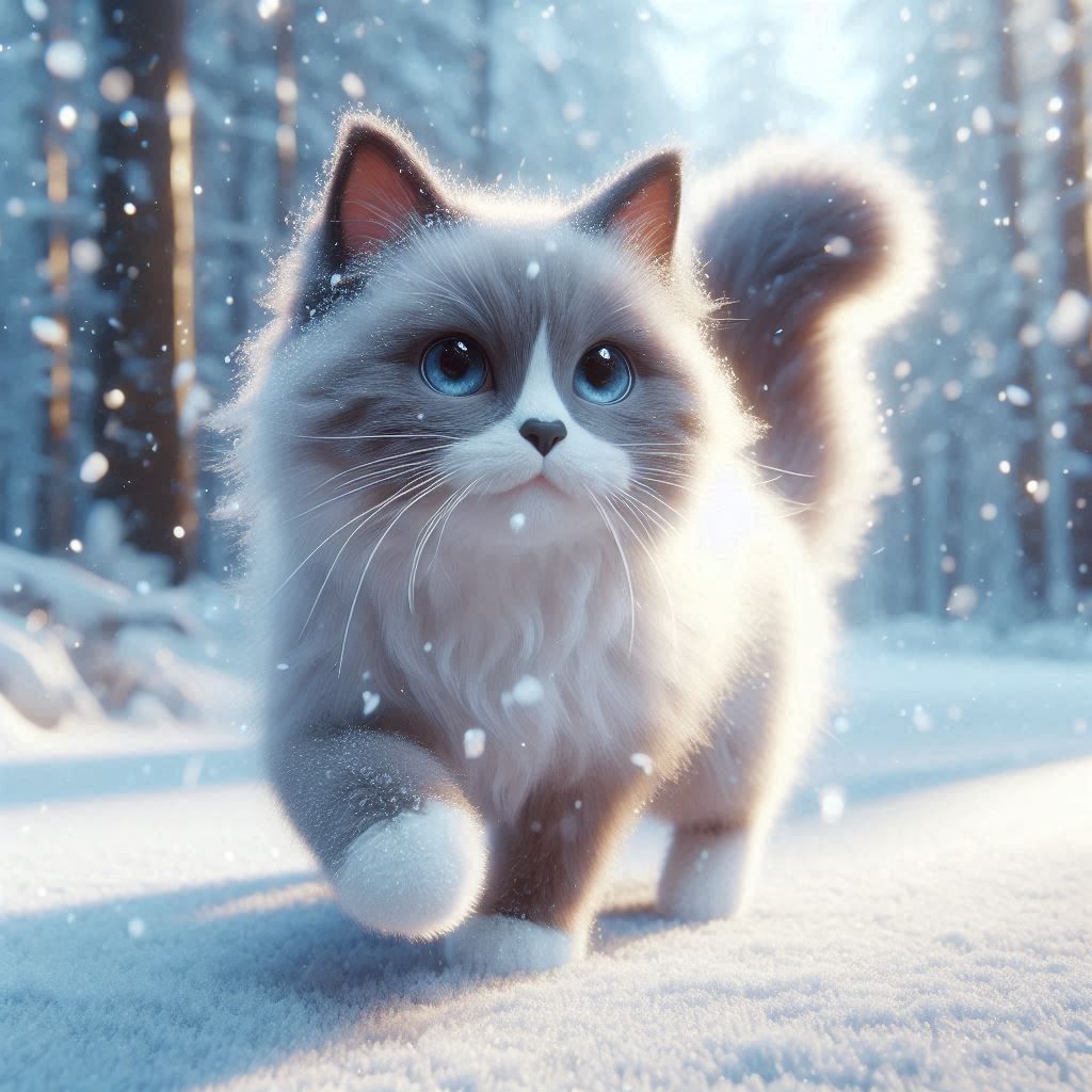 Cute Ragdoll Kitten in Snow