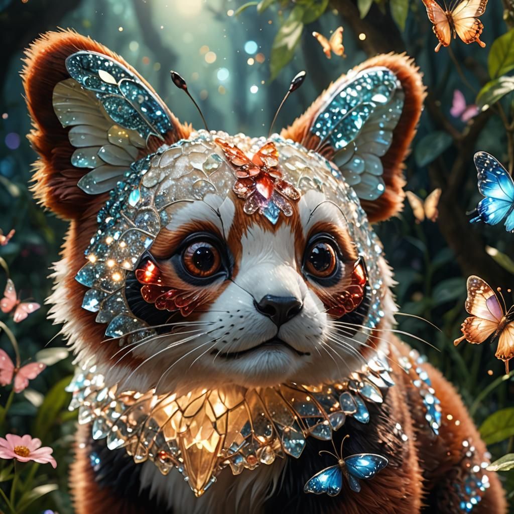 Crystal Butterfly Boops Red Panda Nose in Enchanted Garden