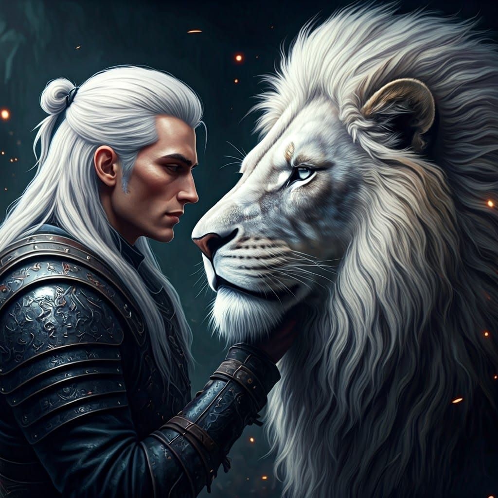 Mystical Bond: Man and Lion in Ethereal Realm