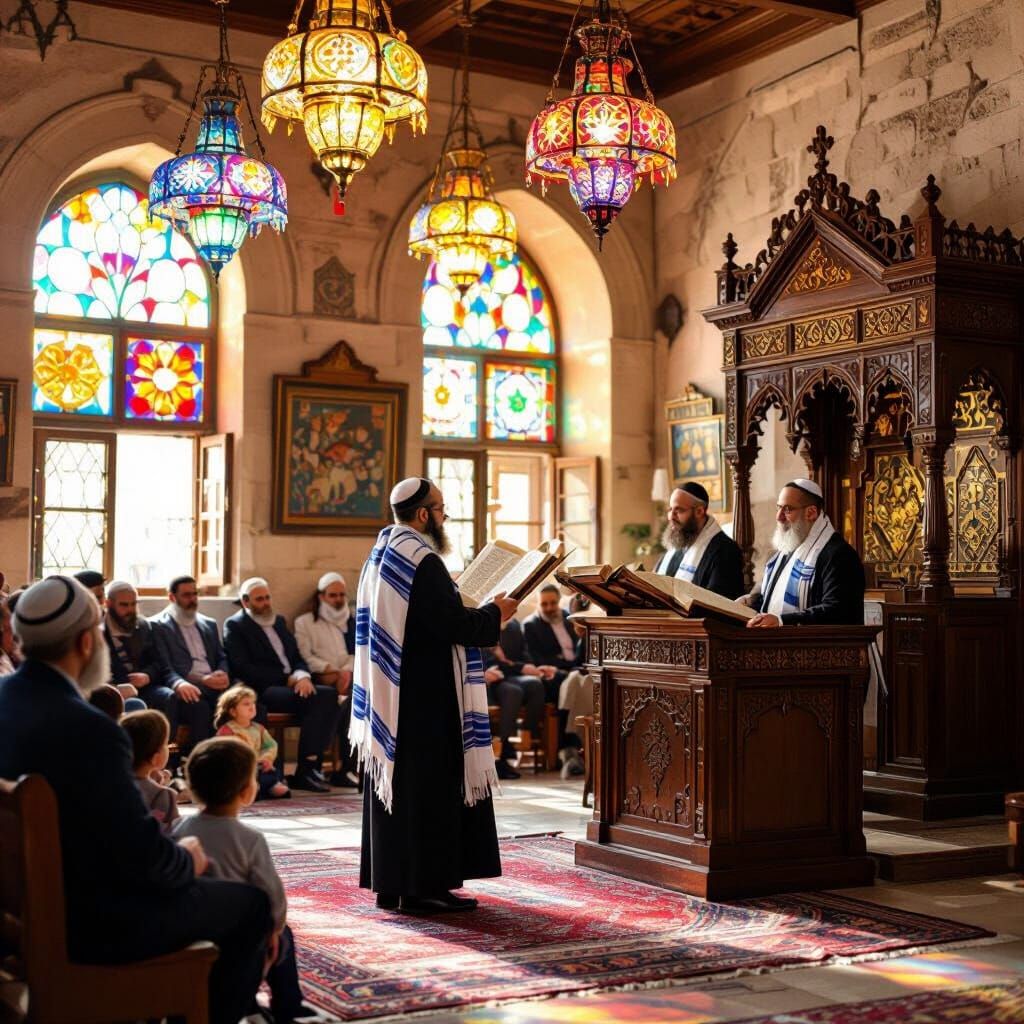 Devout Rabbi Leads Service in Ancient Jerusalem Synagogue
