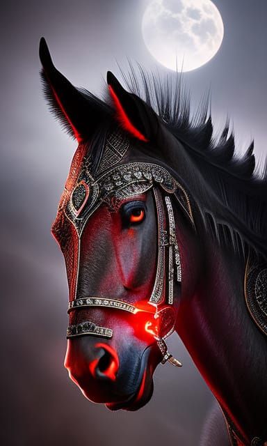A nightmarish fantasy deadly horse gallops under a full moon...