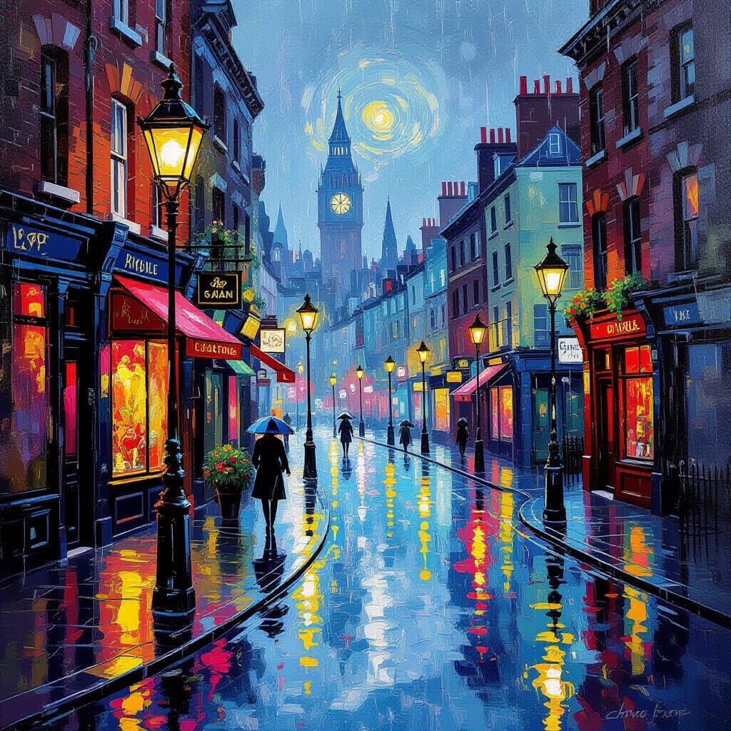 Rainy street 1800s light reflected in rain puddle London   by @Madam Bone Collector