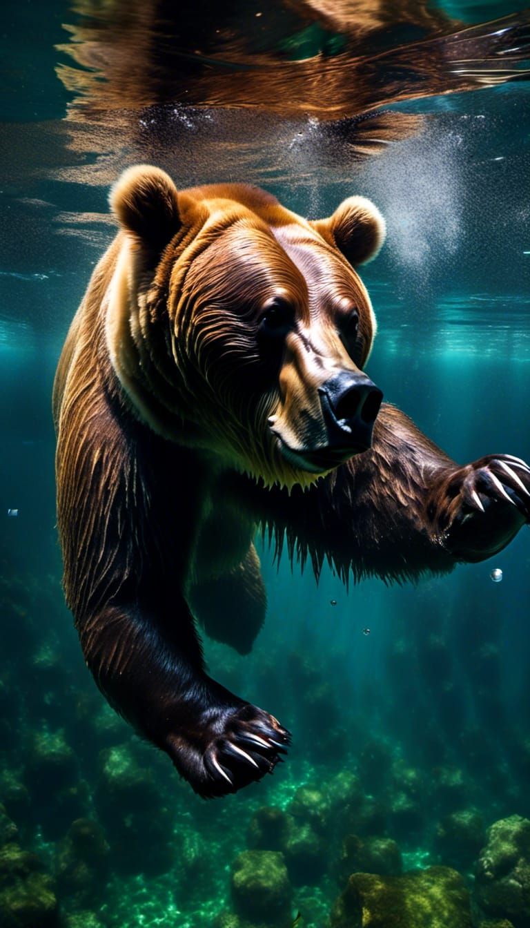 underwater photography captures incredible aquatic Obese Kodiak Bear
