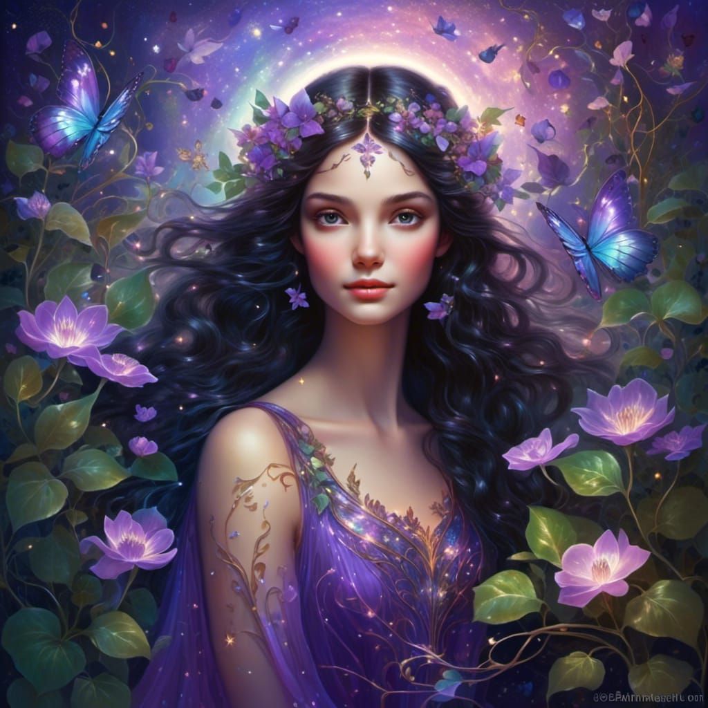 Beautiful Fairy with Iridescent Wings in Cosmic Art