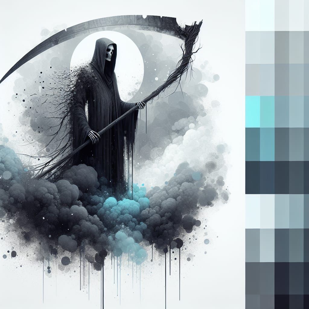 a person with a scythe, by Aleksi Briclot, fantasy art, dark...